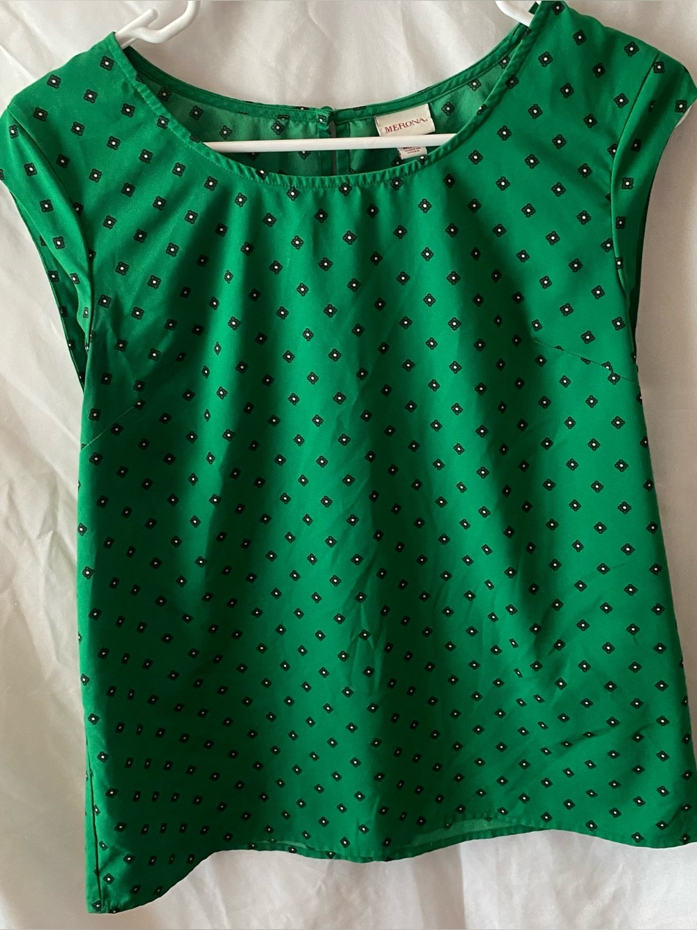 Merona Emerald Green Cap Sleeve Blouse Diamond Pattern Size M